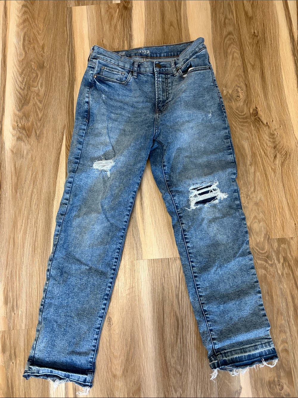 a.n.a Women's Distressed Blue Boyfriend Jeans
